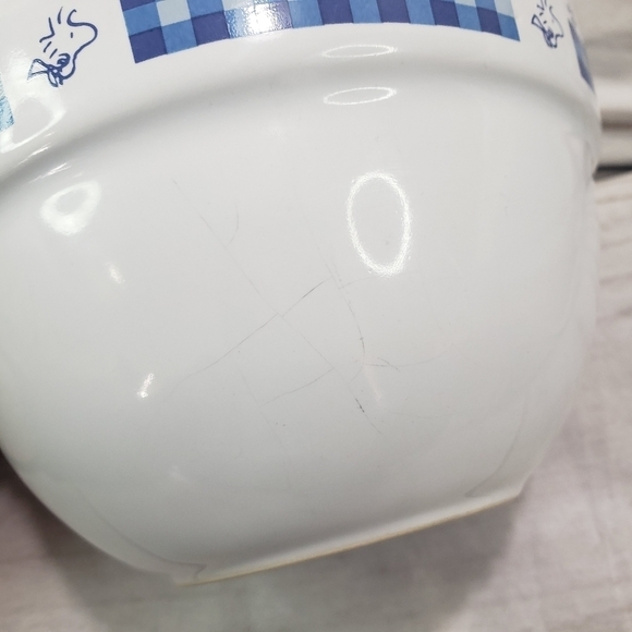 Treasure Craft Peanuts Woodstock Ceramic Bowl White Blue 6 x 4 Inch Some Crazing - Picture 3 of 7